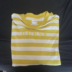 Guess Los Angles Mens Size Medium Yellow Striped Long Sleeve Cotton Shirt